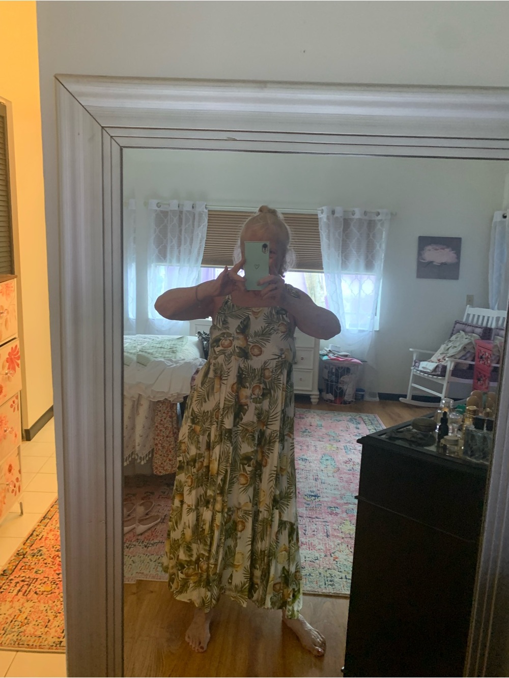 Tropical Print Sleeveless Maxi Dress - Green/White